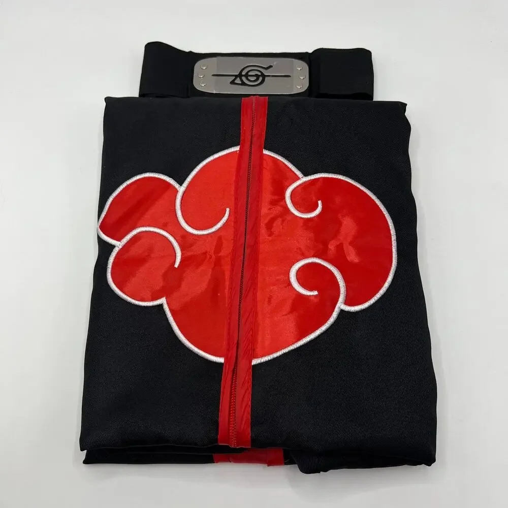 Naruto Cosplay Costume, High‑Collar Akatsuki Cloak with Headband